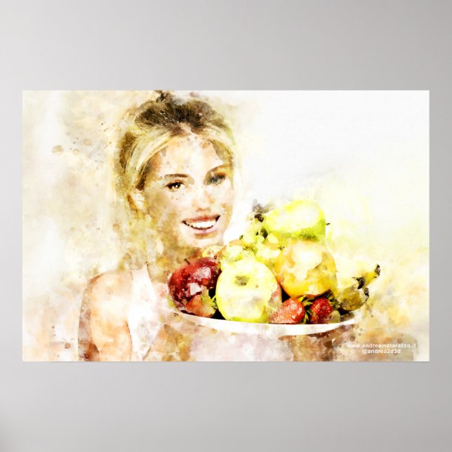 Poster Rapariga com frutas (Frente)