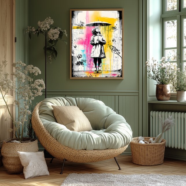 Poster Rapariga com Guarda-chuvas - Arte de Grafite Urban (Criador carregado)