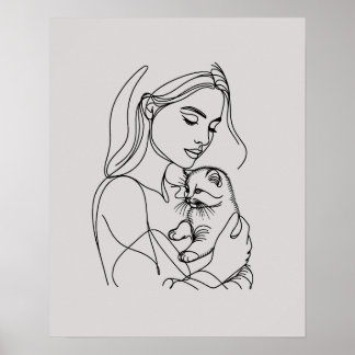 Poster Rapariga com Kitten - Arte em Linha