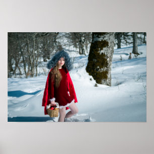 Poster Rapariga com maçãs na neve