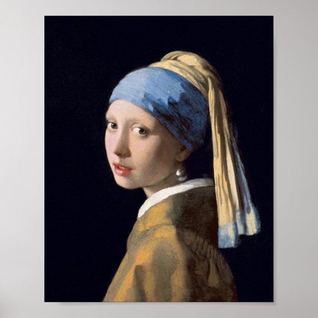 Poster Rapariga com pérolas a ouvir por Johannes Vermeer (Frente)