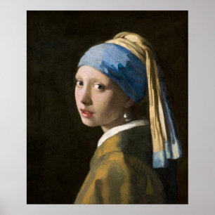 Poster Rapariga com pérolas a ouvir por Johannes Vermeer