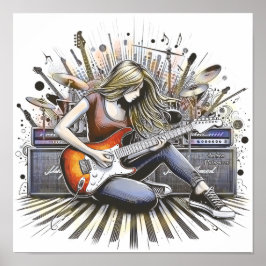 Poster Rapariga com vibrações musicais