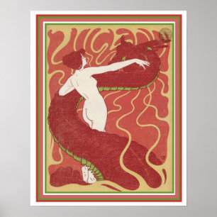 Poster Rapariga de Art Nouveau com Cobrir de Dragão Jugen