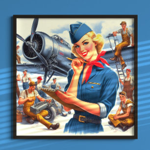 Poster Rapariga de Avião Antigo