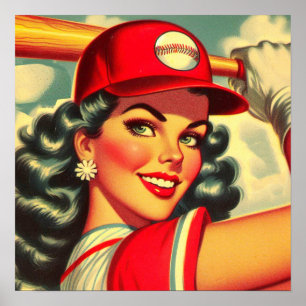 Poster Rapariga de Basebol Retroativa