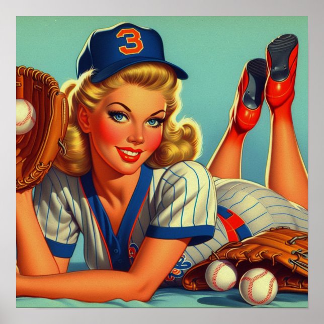 Poster Rapariga de Basebol Retroativa (Frente)