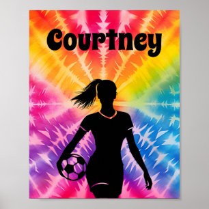 Poster Rapariga de futebol personalizada Tie Dye Rainbow 