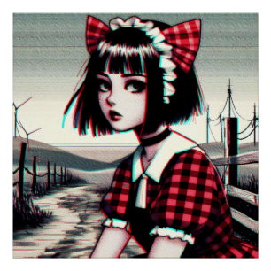 Póster Rapariga de Gato-Raios em Tartan