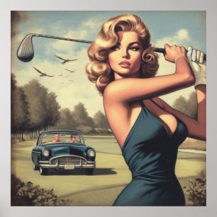 Poster Rapariga de Golfe Retro