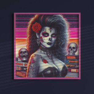 Poster Rapariga de Gótico Retrowave dos anos 80