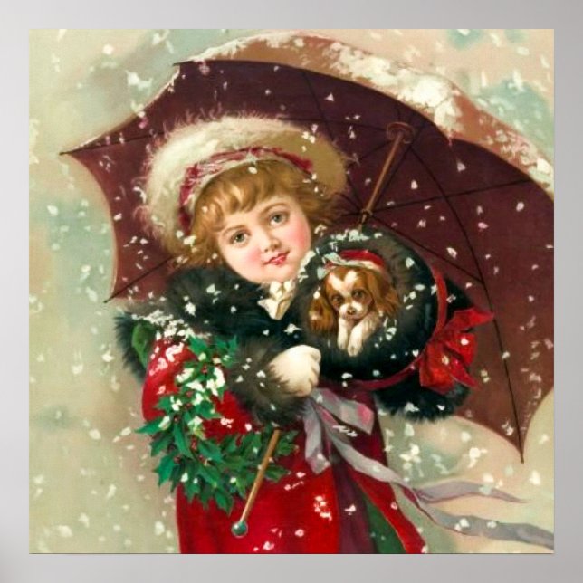 Póster Rapariga de inverno de Maud Humphrey com cão (Frente)