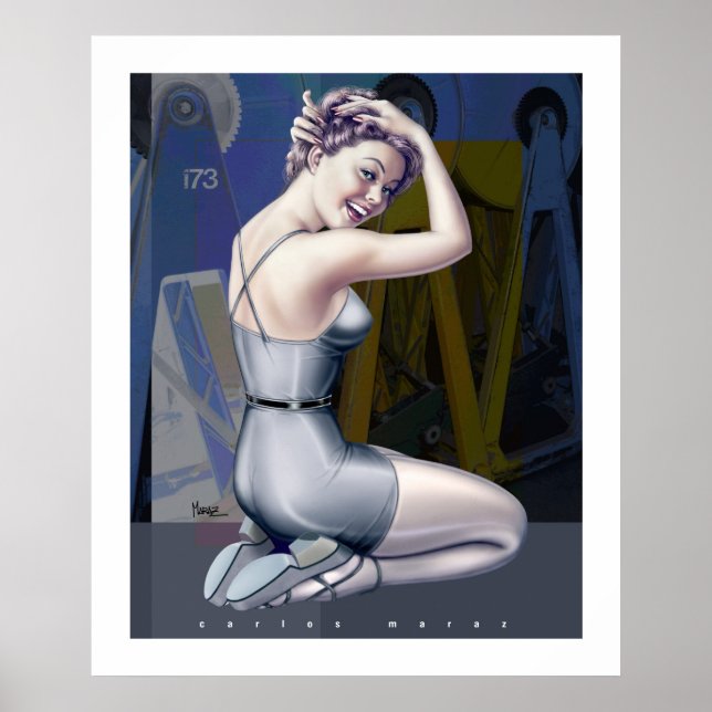 Poster Rapariga de Pin-Up com Fundo Industrial (Frente)