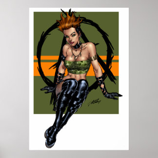 Póster Rapariga de Pinup Alternativo e Punk em verde pela