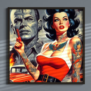 Poster Rapariga De Pulp Tatuada Retro