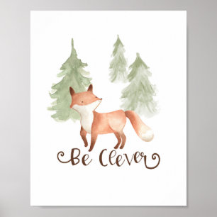 Poster Rapariga de raposa em aquarela Amigos da floresta 