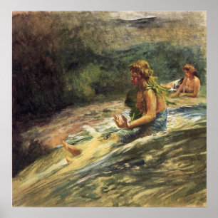 Póster 'Rapariga deslizando para baixo queda de água' - I