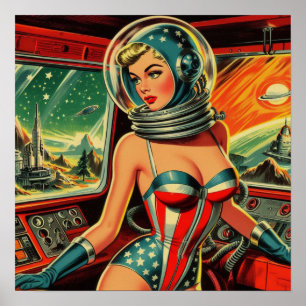 Poster Rapariga do Astronauta Retro