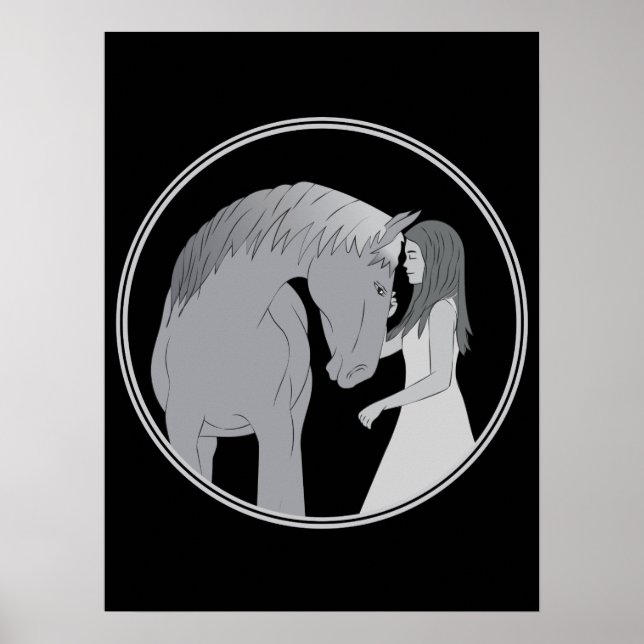 Poster Rapariga e Cavalo Equestre (Frente)