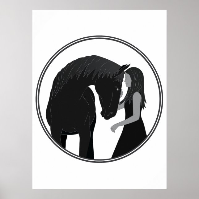 Poster Rapariga e Cavalo Equestre (Frente)