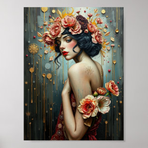 Poster Rapariga e flores