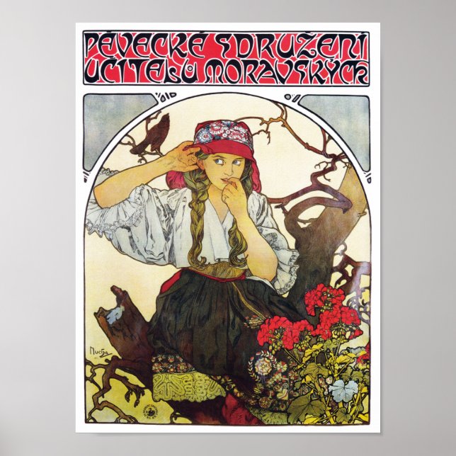 Poster Rapariga e Geranium, Mucha (Frente)