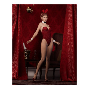 Póster Rapariga Elegante na Cortina Vermelha de Veludo