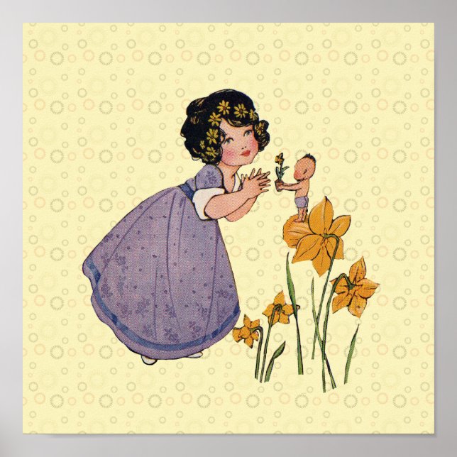 Poster Rapariga Elf Fairy Daffodil Páscoa antiga (Frente)