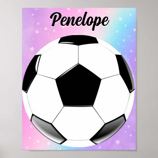 Poster Rapariga Futebol Ball Pastel Stars Nome Personaliz (Frente)