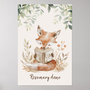 Poster Rapariga Lindo Raposa Lendo Livros Berçário Animai