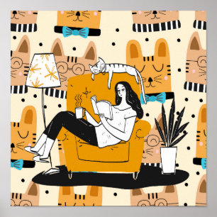 Poster Rapariga Moderna Lendo Arte Gráfico