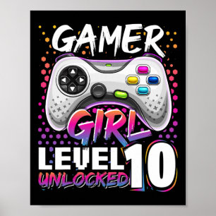 Poster Rapariga Nível 10 Vídeo Jogo Desbloqueado Aniversá