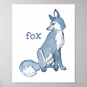 Poster Rapariga Raposa Azul Aquarela Animal Natureza Vida