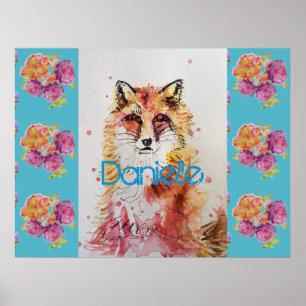 Poster Rapariga Raposa Vermelha Animal Rosa Rosa Teal