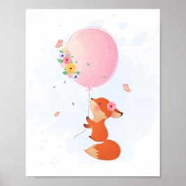 Poster Rapariga raposa voando com balão rosa
