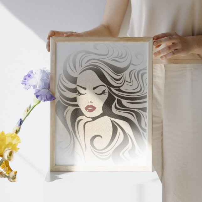 Póster Rapariga retrô com cabelo ondulado Branding (Criador carregado)