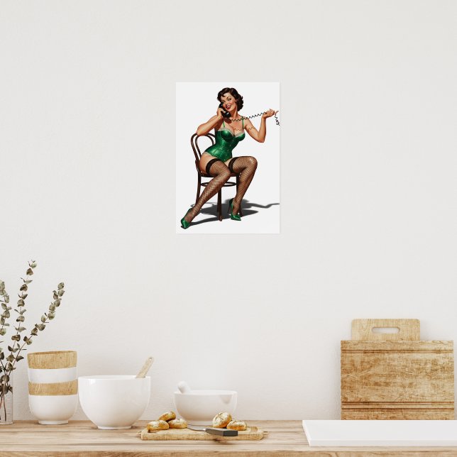 Poster Rapariga retrô com Calçados verdes (Cozinha)