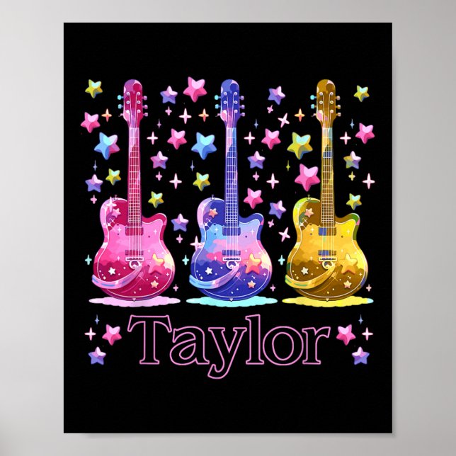 Poster Rapariga Retro Taylor Nome Personalizado Groovy 8 (Frente)