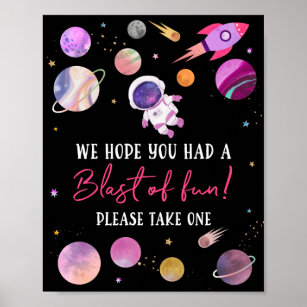 Poster Rapariga rosa Astronauta Blast of Fun Birthday Fav
