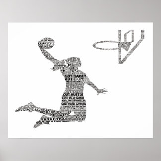Poster Rapariga Slam Dunking Basketbal Motivational Word