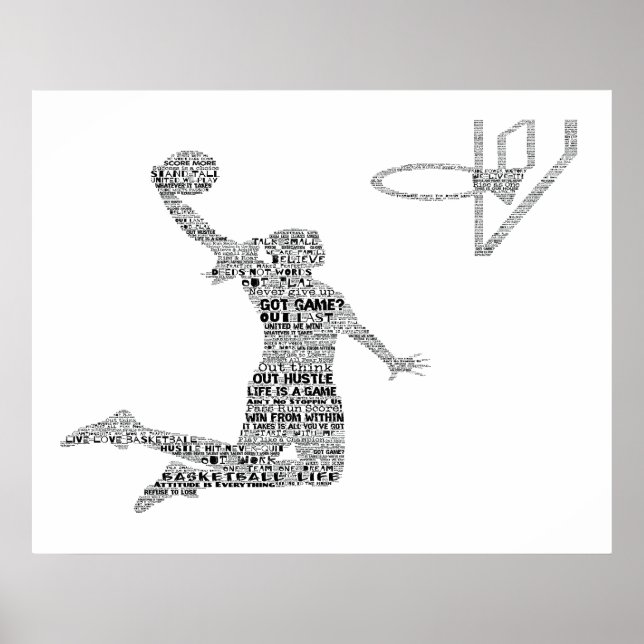 Poster Rapariga Slam Dunking Basketbal Motivational Word  (Frente)