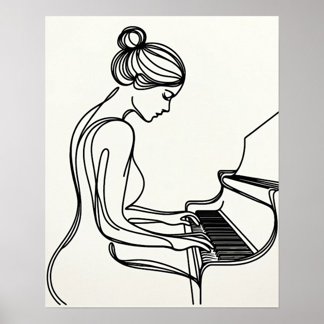 Poster Rapariga Tocando Piano - Arte em Linha (Frente)