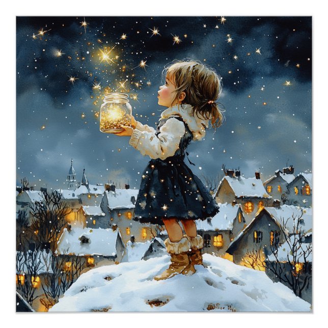 Póster Rapariga Winter Stars Snowy Night (Frente)