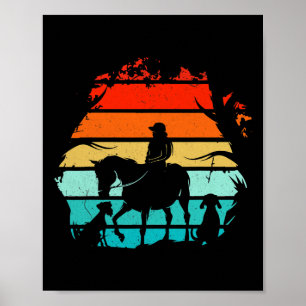 Poster Raparigas Cavaleiras - Garota Vintage Com Cães E