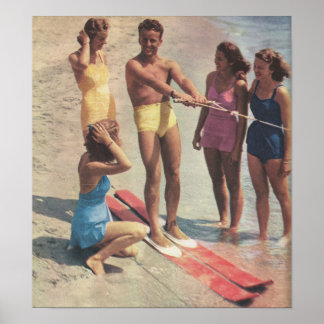 Poster Raparigas de esqui de água dos anos 40 em fatos de