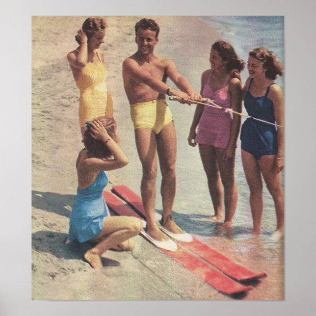 Poster Raparigas de esqui de água dos anos 40 em fatos de (Frente)