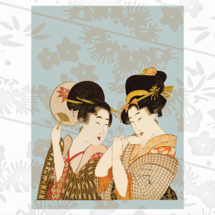 Poster Raparigas Geisha Japonesas Vintage em Kimonos