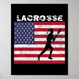 Poster Raparigas Lacrosse Usa Flag T Shirt Distressed Vin