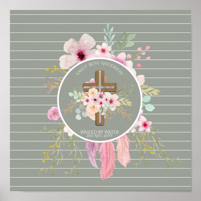 Poster Raparigas Personalizadas BAPTISM - Sage Floral Cro (Frente)