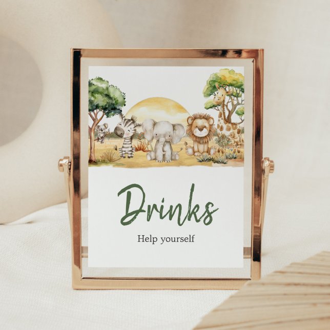 Poster Rapaz Selva Safari Bebidas Chás de fraldas (Safari Baby Shower Drinks Sign)